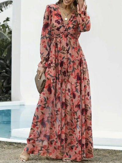 FioreLuxe™ Abito Plus Size con Stampa Floreale e Scollo a V