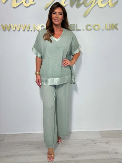 AuraSet™ Completo Estivo Donna 2 Pezzi: Top a V + Pantaloni Gamba Larga