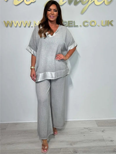 AuraSet™ Completo Estivo Donna 2 Pezzi: Top a V + Pantaloni Gamba Larga