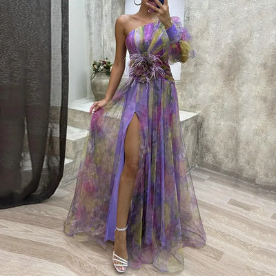 Elisandra™ | Abito da Sera Monospalla Elegante con Maniche a Palloncino in Tulle