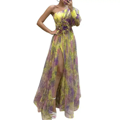 Elisandra™ | Abito da Sera Monospalla Elegante con Maniche a Palloncino in Tulle