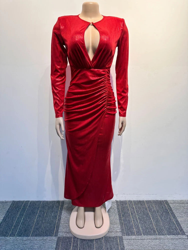 Valentina™ | Abito Lungo Brillante con Drappeggio e Dettagli Cut-Out