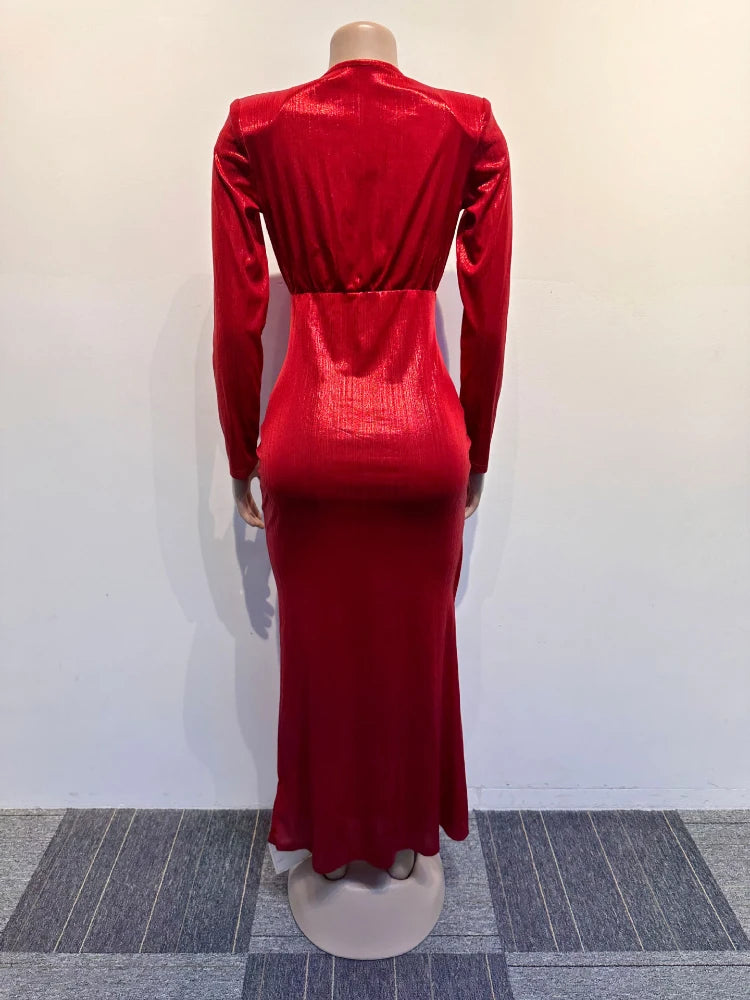 Valentina™ | Abito Lungo Brillante con Drappeggio e Dettagli Cut-Out