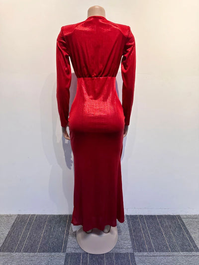 Valentina™ | Abito Lungo Brillante con Drappeggio e Dettagli Cut-Out