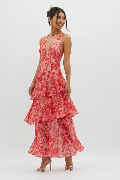 Abito Fiorito Serena – Midi con Scollo Incrociato