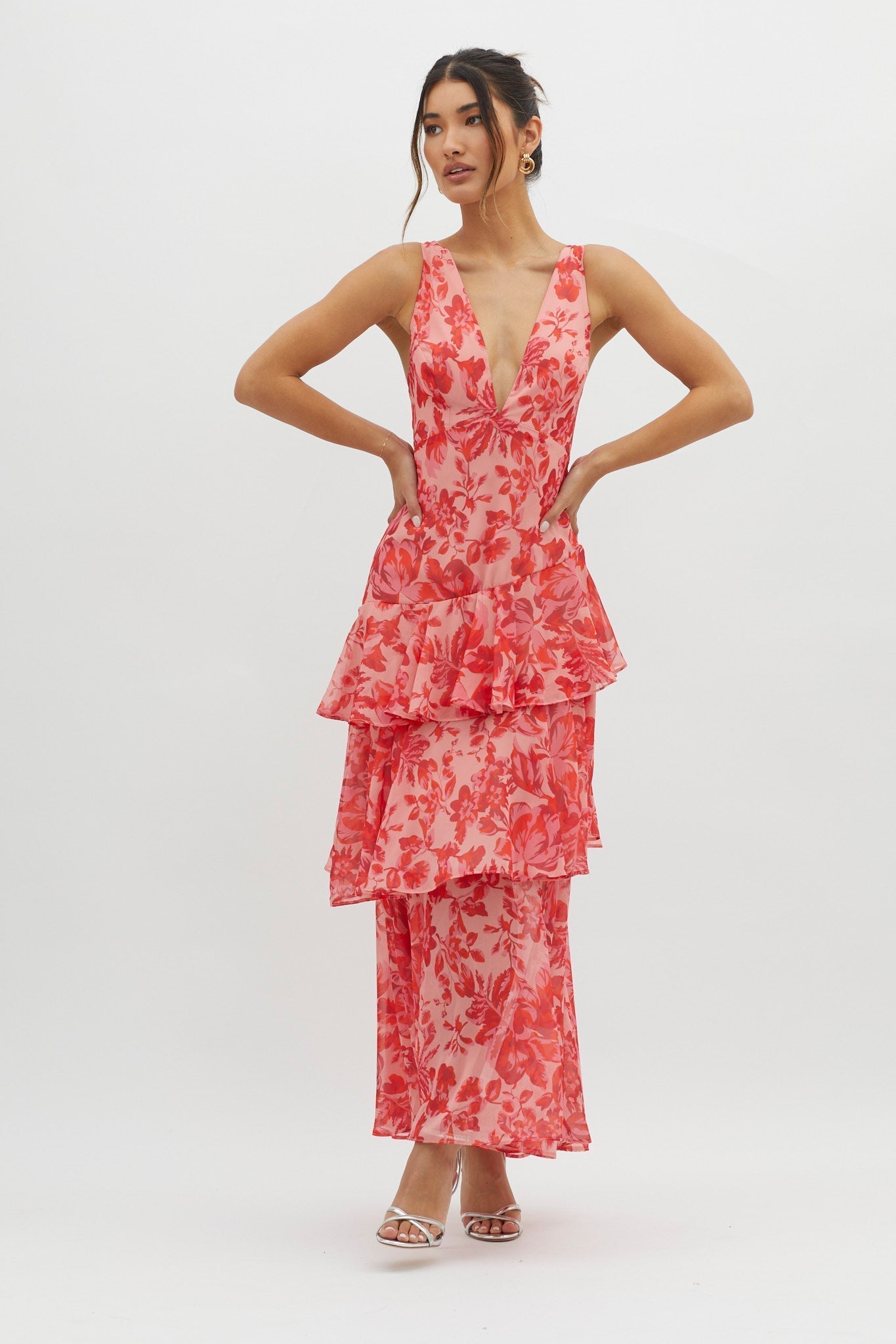 Abito Fiorito Serena – Midi con Scollo Incrociato