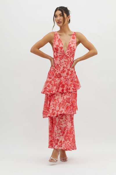 Abito Fiorito Serena – Midi con Scollo Incrociato