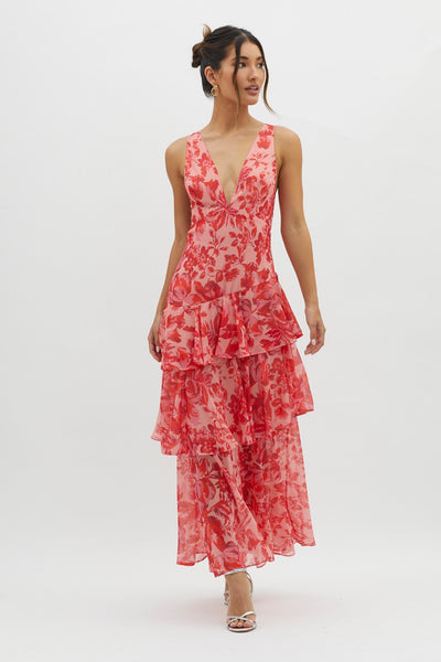 Abito Fiorito Serena – Midi con Scollo Incrociato