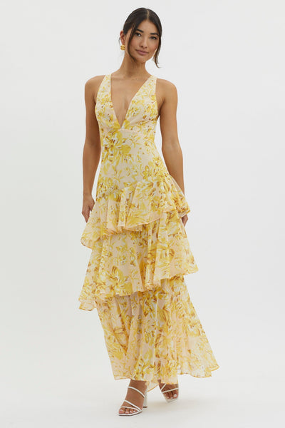 Abito Fiorito Serena – Midi con Scollo Incrociato