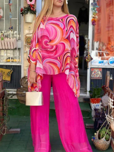 Lunara™ – Completo Estivo in Chiffon con Stampa Retrò