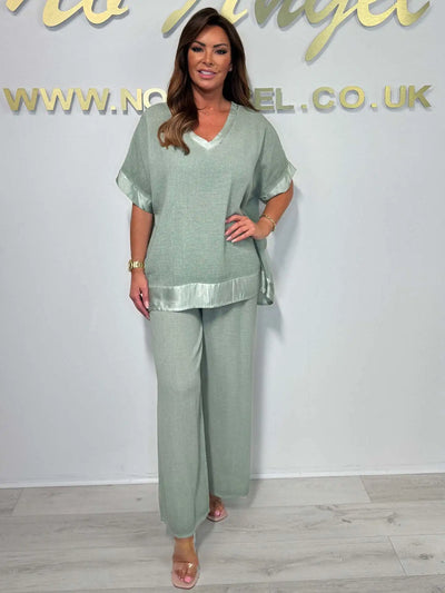 AuraSet™ Completo Estivo Donna 2 Pezzi: Top a V + Pantaloni Gamba Larga