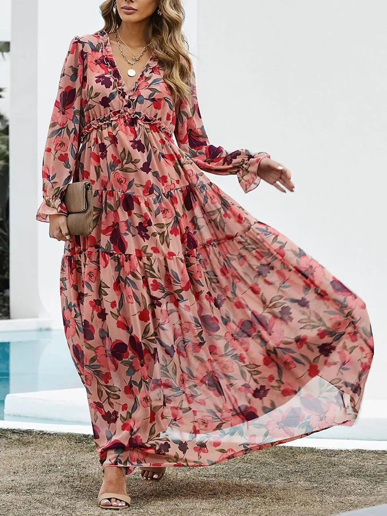 FioreLuxe™ Abito Plus Size con Stampa Floreale e Scollo a V