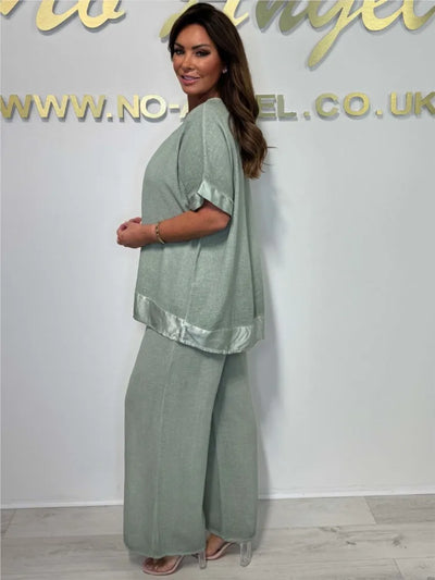 AuraSet™ Completo Estivo Donna 2 Pezzi: Top a V + Pantaloni Gamba Larga