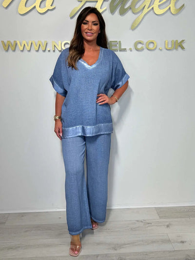 AuraSet™ Completo Estivo Donna 2 Pezzi: Top a V + Pantaloni Gamba Larga