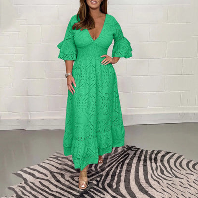 Selene – Abito Lungo Elegante con Scollo a V e Maniche Svasate