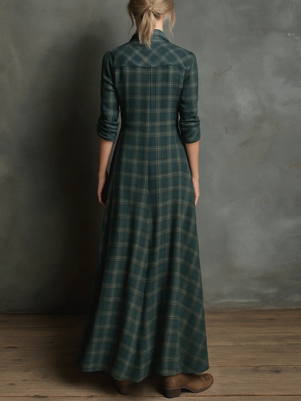 Clarisse™ | Abito Camicia Lungo a Quadri con Rever