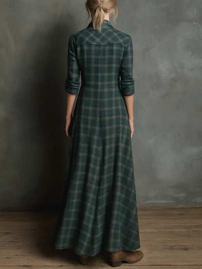Clarisse™ | Abito Camicia Lungo a Quadri con Rever