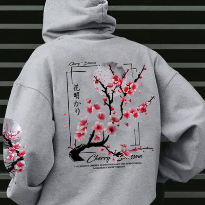 Sakura™ Felpa con Cappuccio Uomo Grafica Fiori di Ciliegio