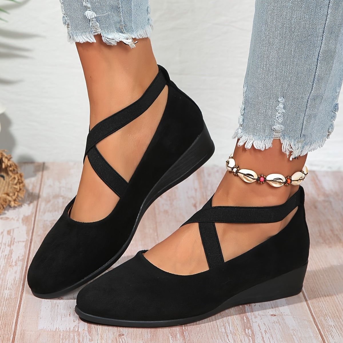 EleganStep™ Ballerine Eleganti Nere con Cinturini Elastici