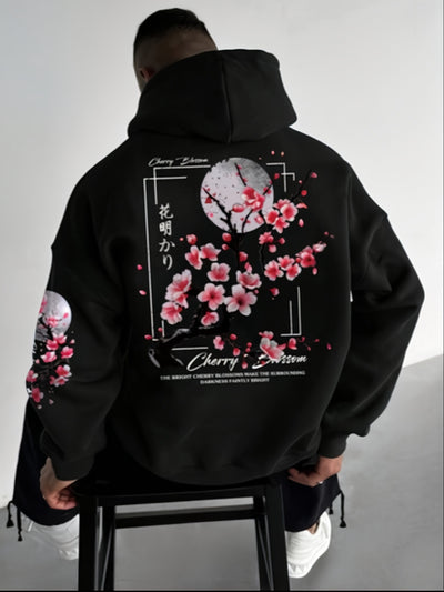 Sakura™ Felpa con Cappuccio Uomo Grafica Fiori di Ciliegio
