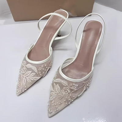 LuceDorata™ Mules Eleganti con Punta Champagne e Tacco Alto