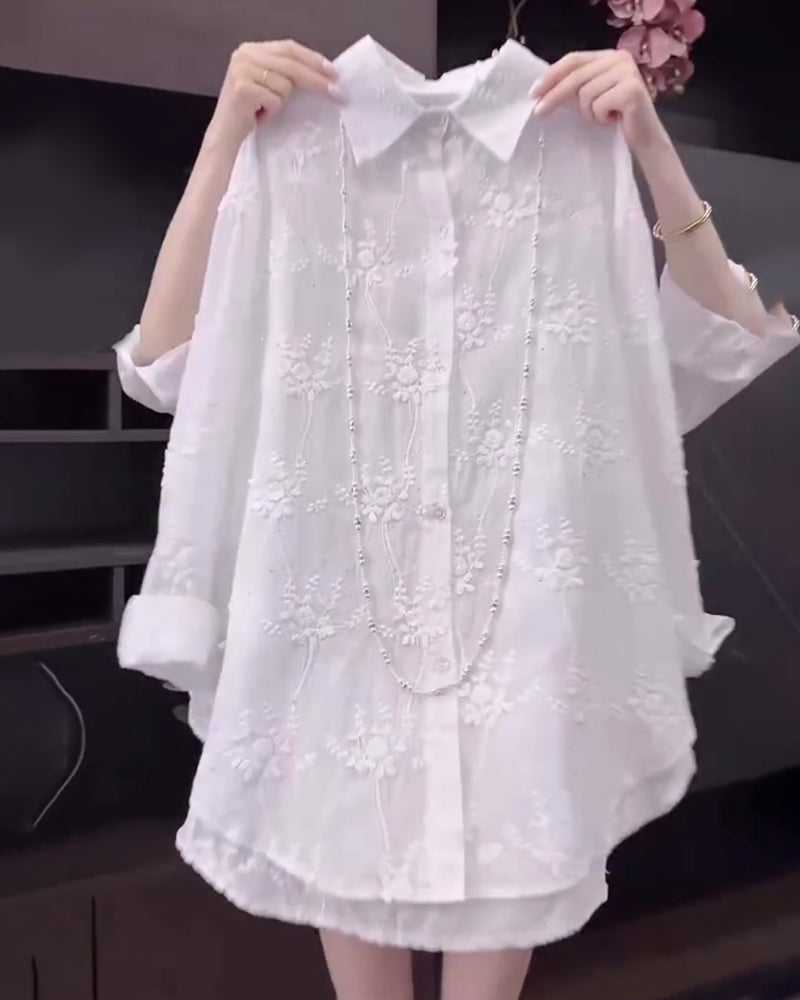 Isabella™ Camicia Ricamata a Spalle Cadenti