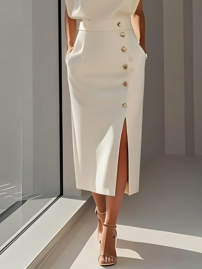 Elowen™ | Abito Midi Elegante con Spacco e Scollo Rotondo