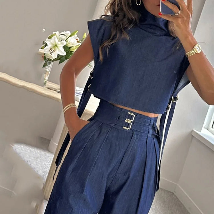 Lunaira™ | Ensemble Décontracté à Col Roulé et Pantalon Taille Haute