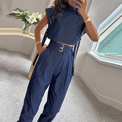 Lunaira™ | Ensemble Décontracté à Col Roulé et Pantalon Taille Haute