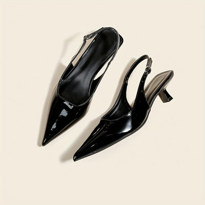 ChicSling™ Sandali Slingback Marroni con Tacco Basso a Punta
