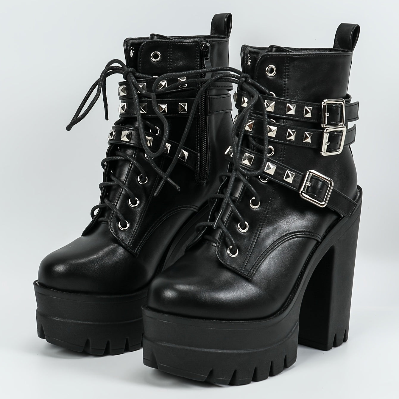RebelChain™ Stivali Punk con Tacco Largo e Catena Metallica
