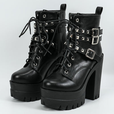 RebelChain™ Stivali Punk con Tacco Largo e Catena Metallica
