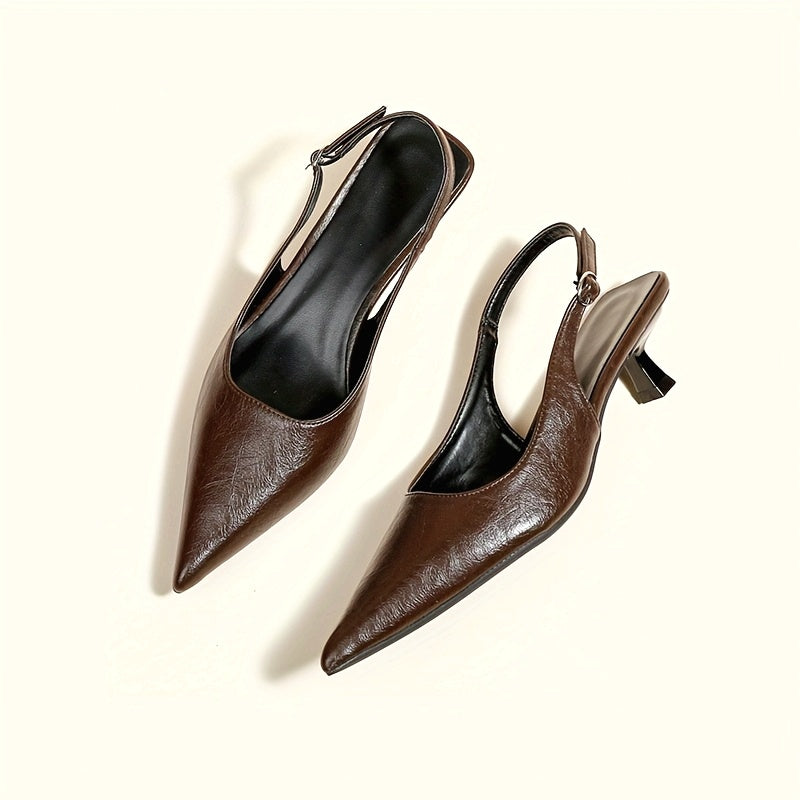 ChicSling™ Sandali Slingback Marroni con Tacco Basso a Punta