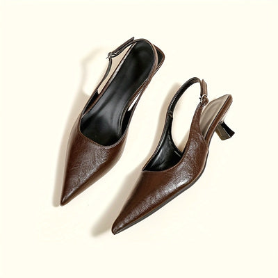 ChicSling™ Sandali Slingback Marroni con Tacco Basso a Punta