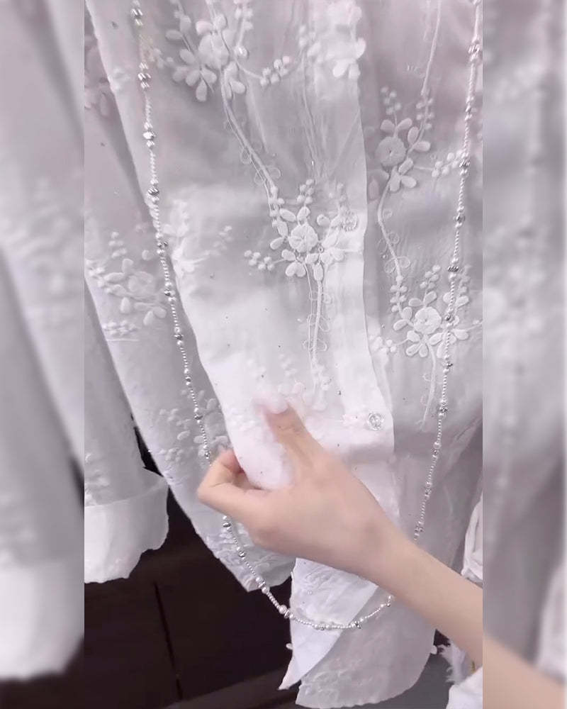 Isabella™ Camicia Ricamata a Spalle Cadenti