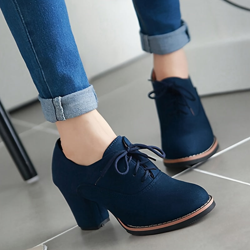 Britannia™ Scarpe Stringate Retro Nere Opache con Tacco Medio