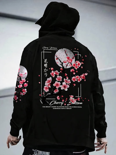 Sakura™ Felpa con Cappuccio Uomo Grafica Fiori di Ciliegio