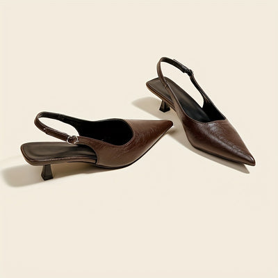 ChicSling™ Sandali Slingback Marroni con Tacco Basso a Punta
