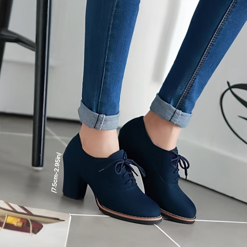 Britannia™ Scarpe Stringate Retro Nere Opache con Tacco Medio