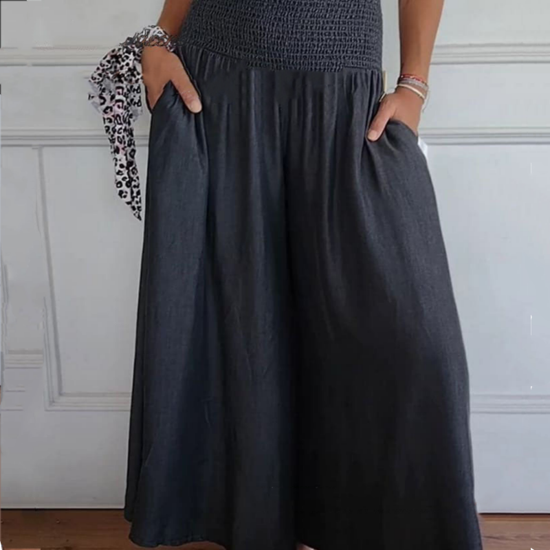 AltaVogue™ Pantaloni Donna a Gamba Larga con Vita Alta e Tasche
