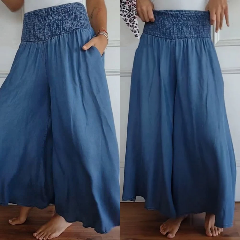 AltaVogue™ Pantaloni Donna a Gamba Larga con Vita Alta e Tasche