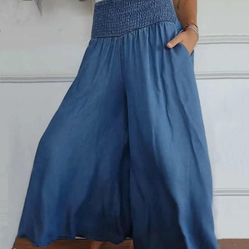AltaVogue™ Pantaloni Donna a Gamba Larga con Vita Alta e Tasche