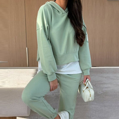 PatchyHood™ Completo Casual Donna con Felpa Patchwork e Cappuccio