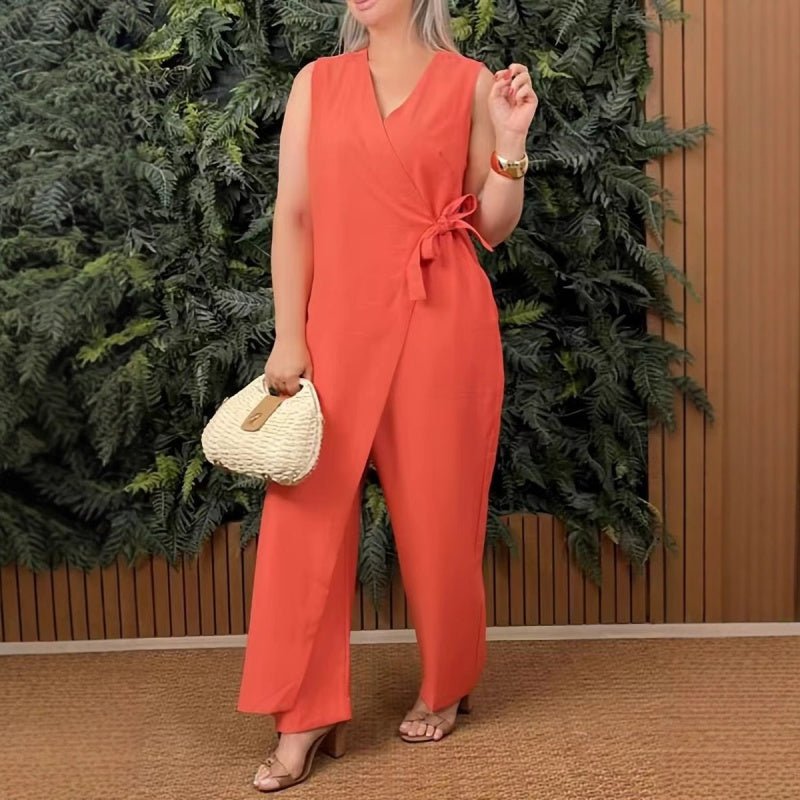 VitaNova™ Jumpsuit Monocolore con Scollo a V e Cintura