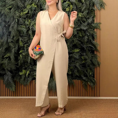 VitaNova™ Jumpsuit Monocolore con Scollo a V e Cintura