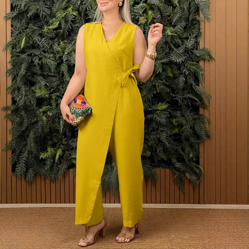 VitaNova™ Jumpsuit Monocolore con Scollo a V e Cintura