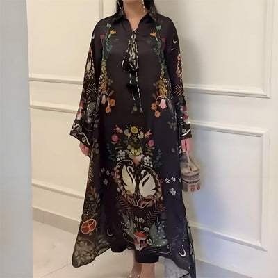 Livia – Abito Maxi Stampato con Scollo a V e Maniche Lunghe