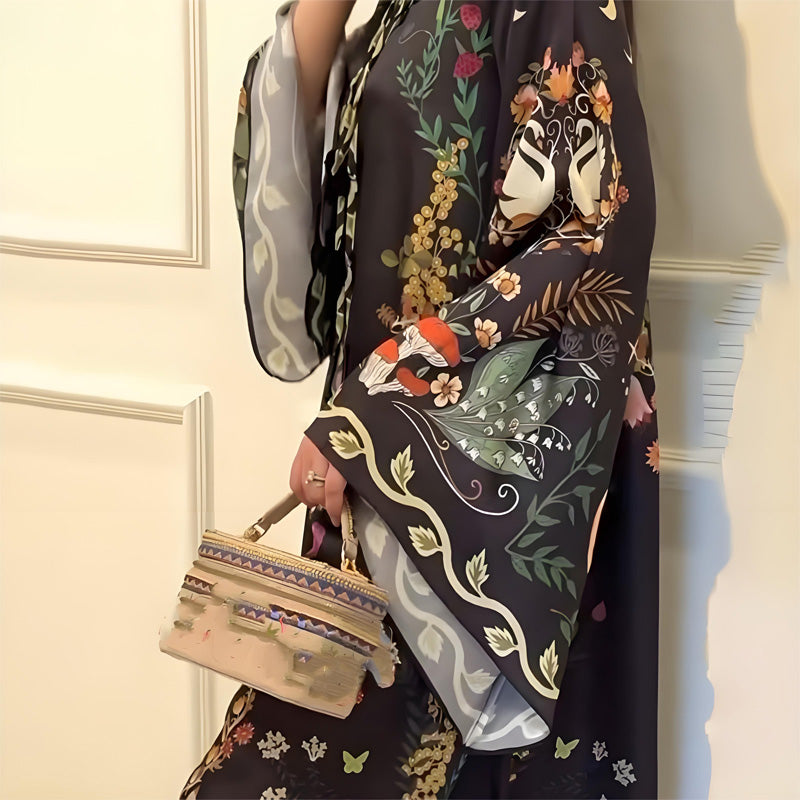 Livia – Abito Maxi Stampato con Scollo a V e Maniche Lunghe